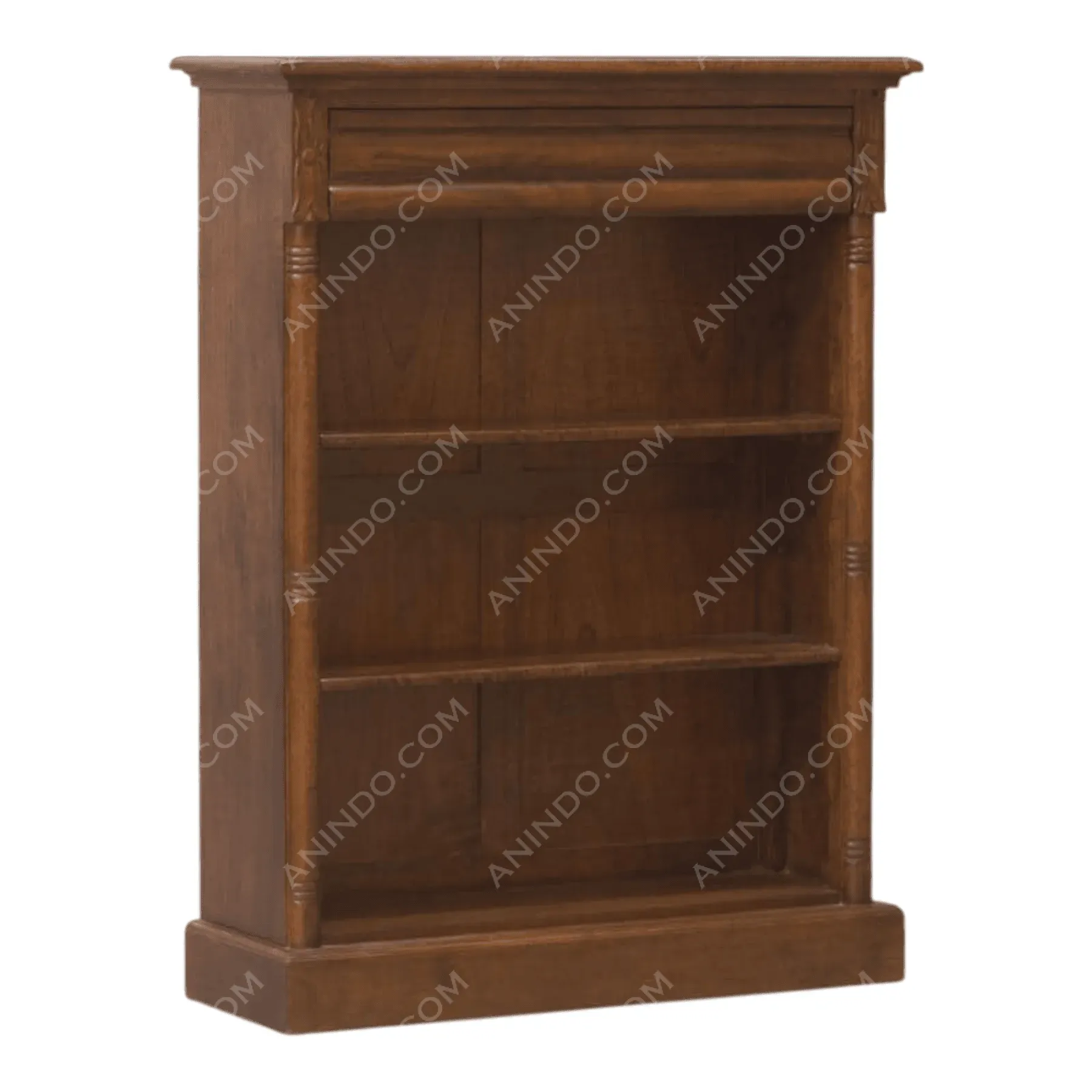 Wooden bookshelf with three open shelves