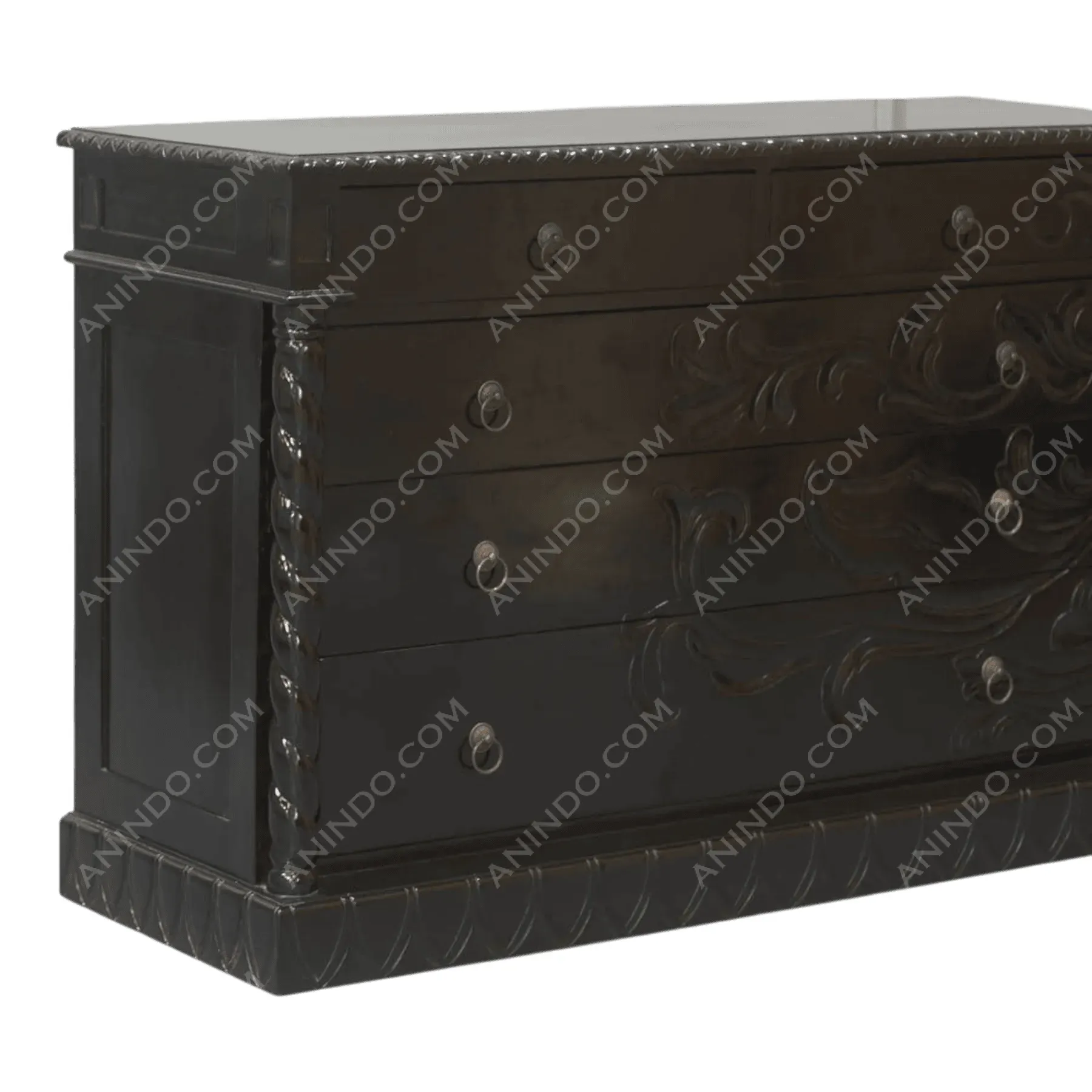 Elegant dark wood dresser with carved details