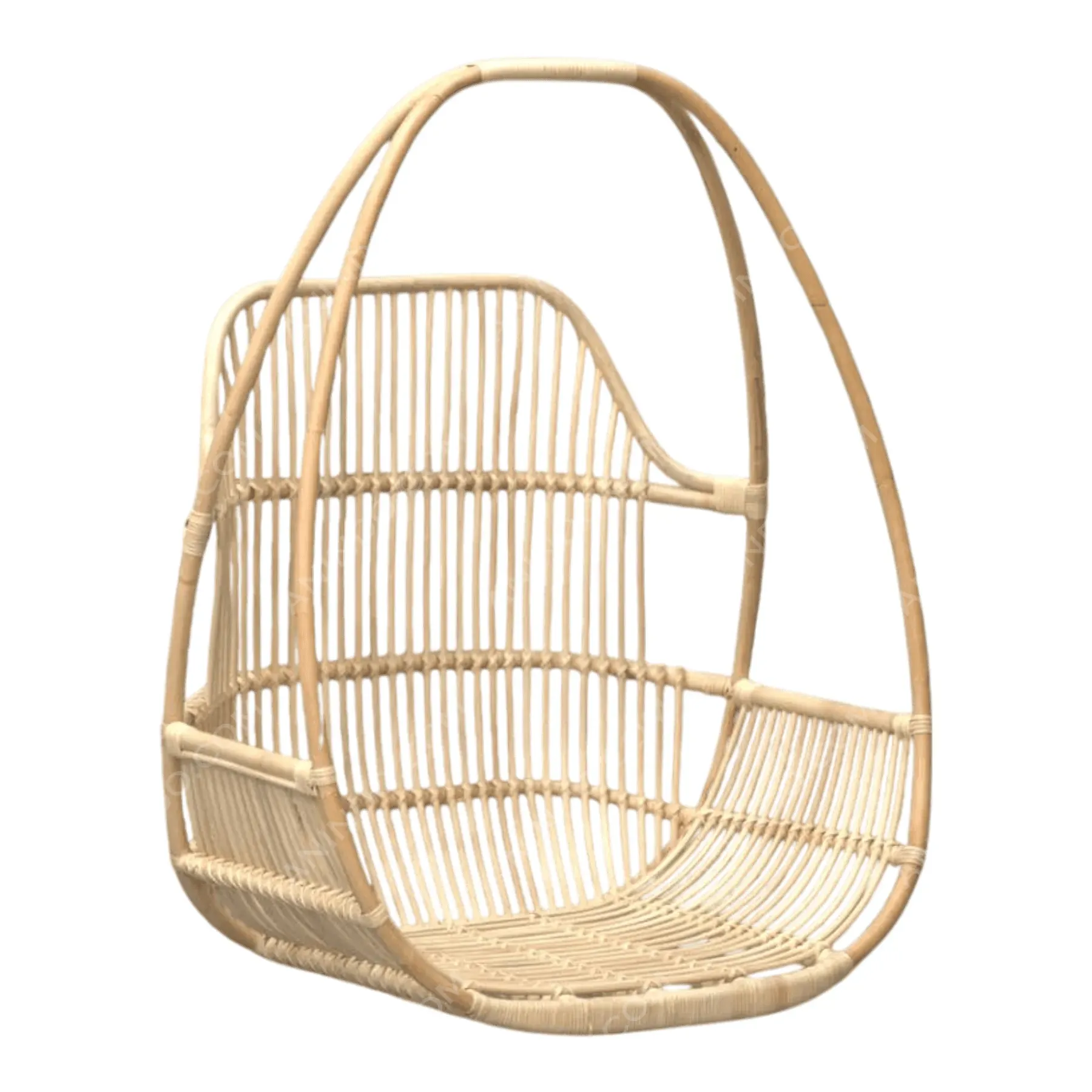 Natural rattan hanging chair with curved design