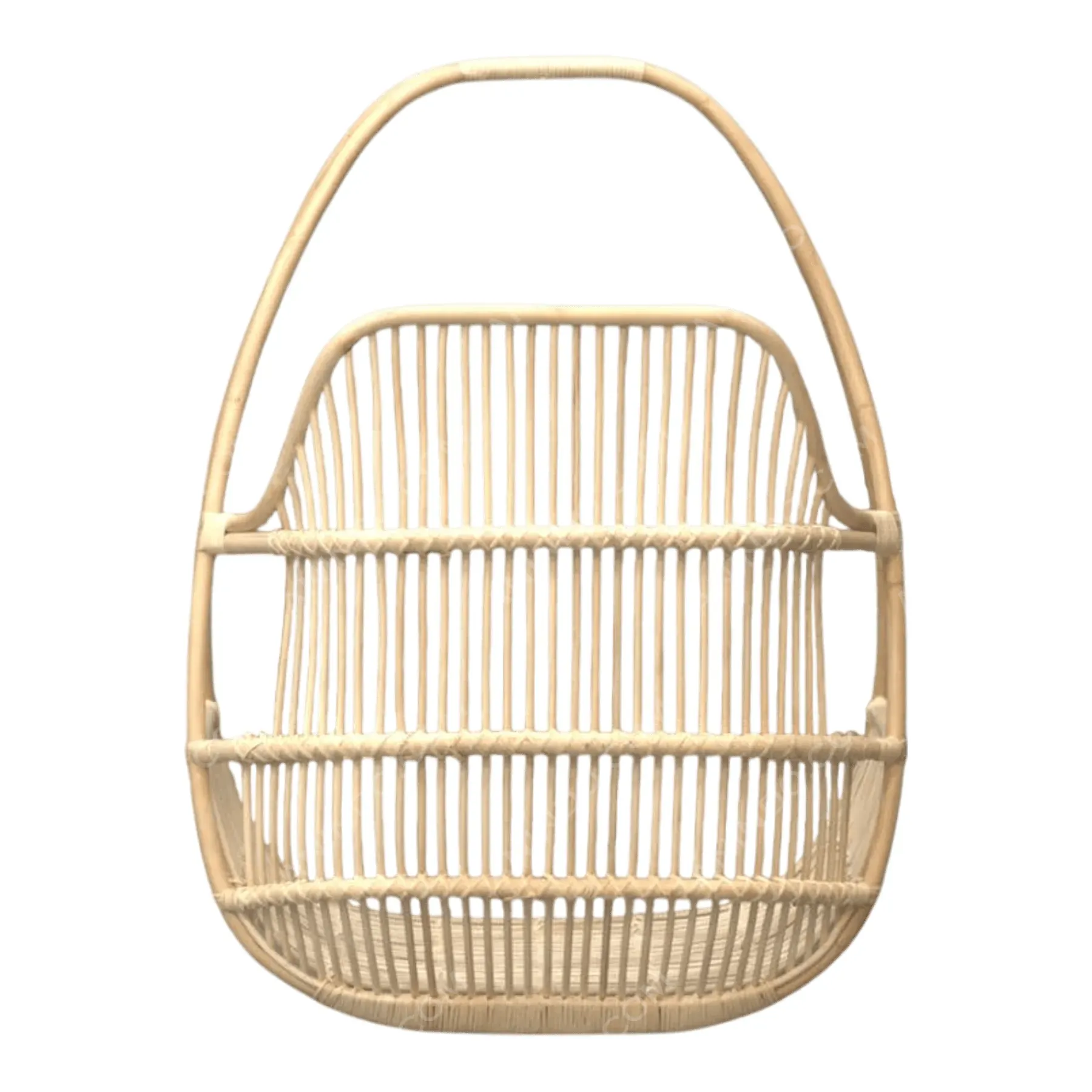 Handwoven rattan basket with curved handle