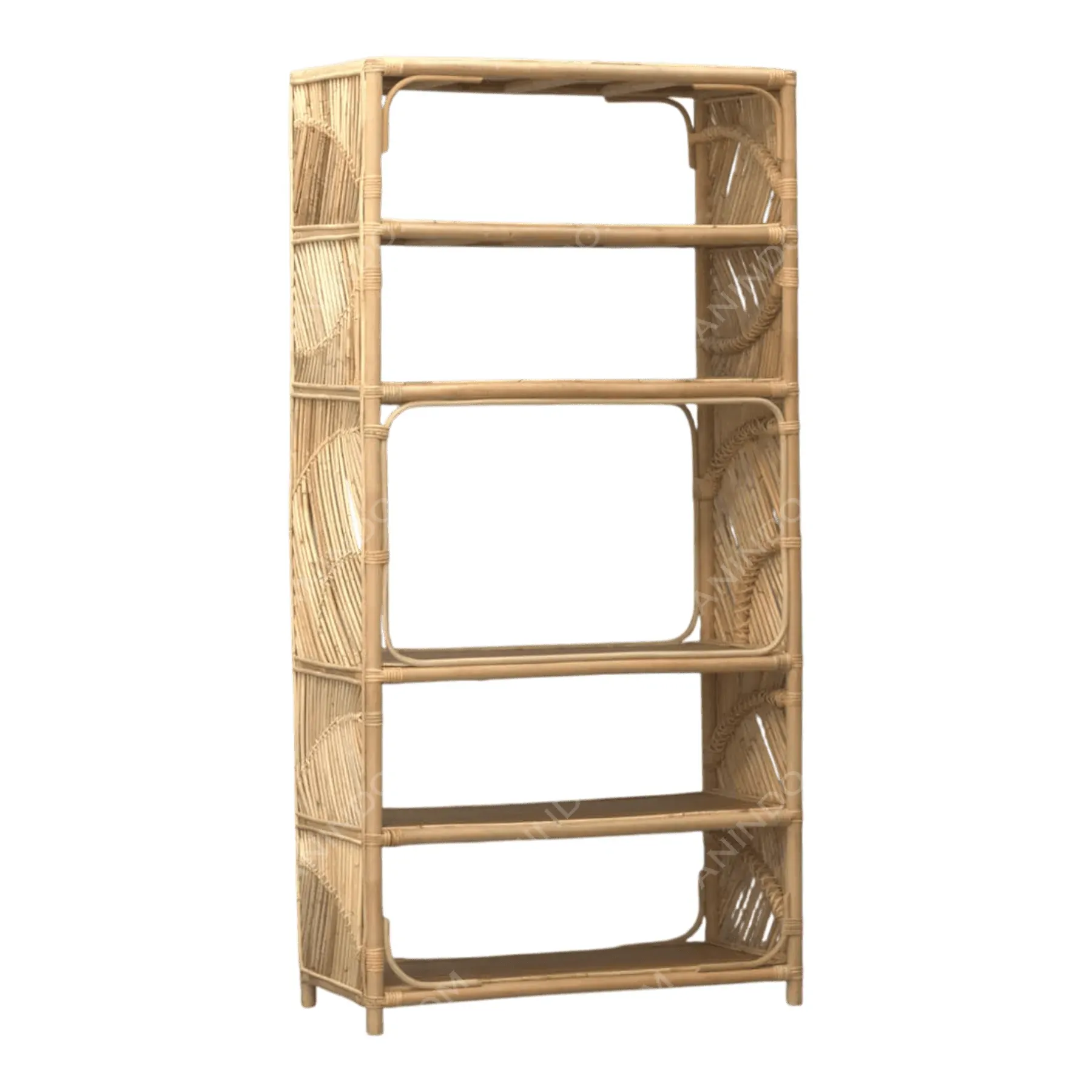 Four-tier rattan bookshelf with open shelves