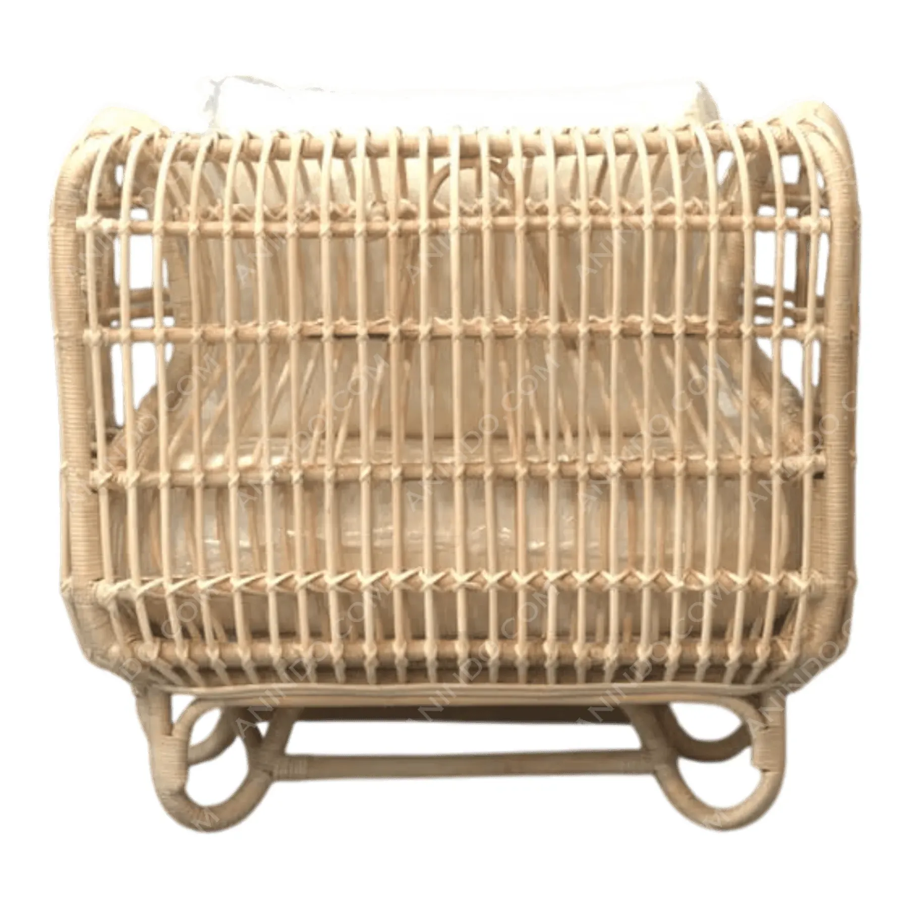 Natural rattan armchair with cushion