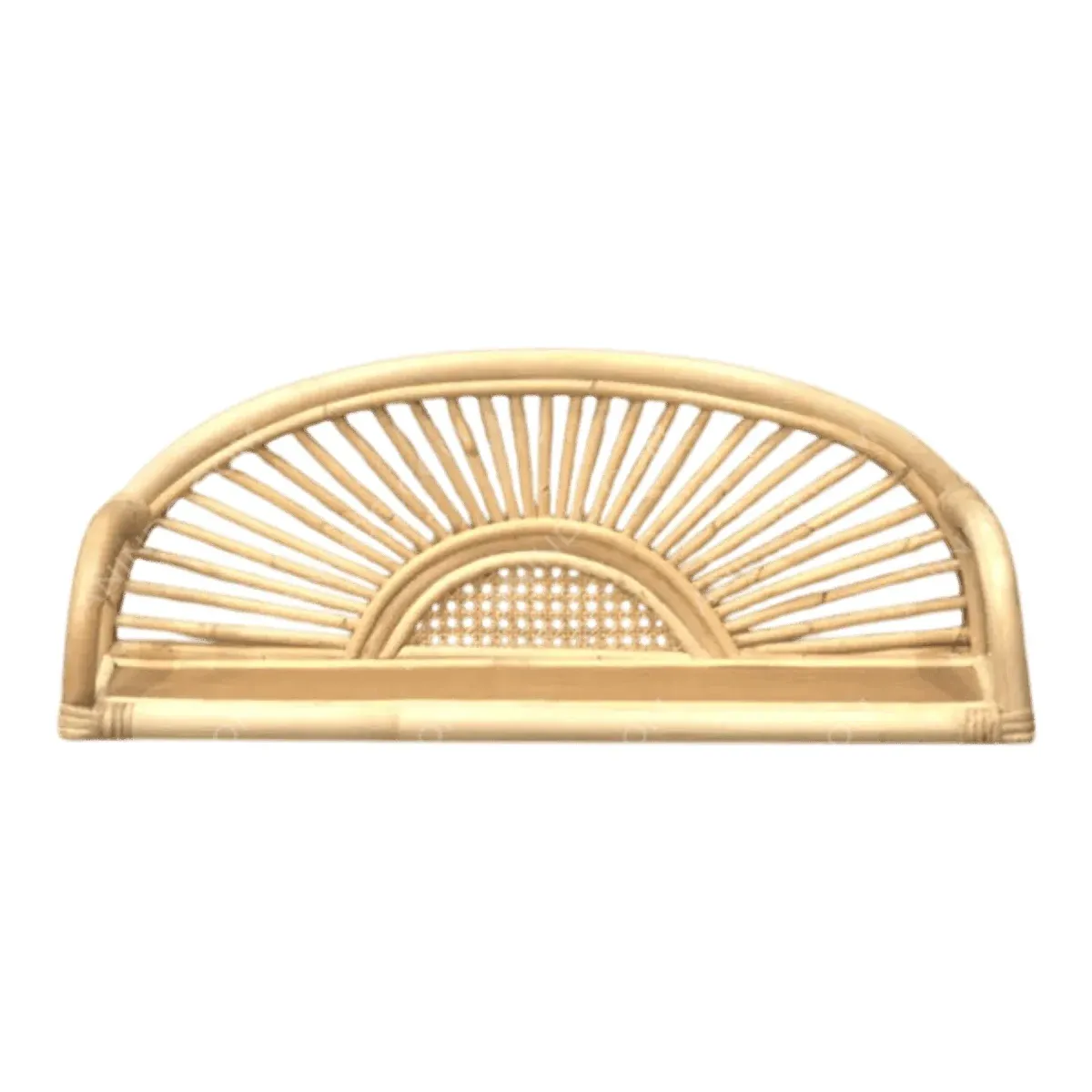Half circle rattan wall shelf with sunburst design