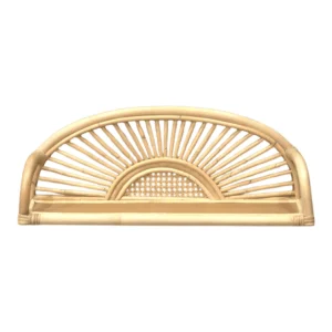 Half circle rattan wall shelf with sunburst design