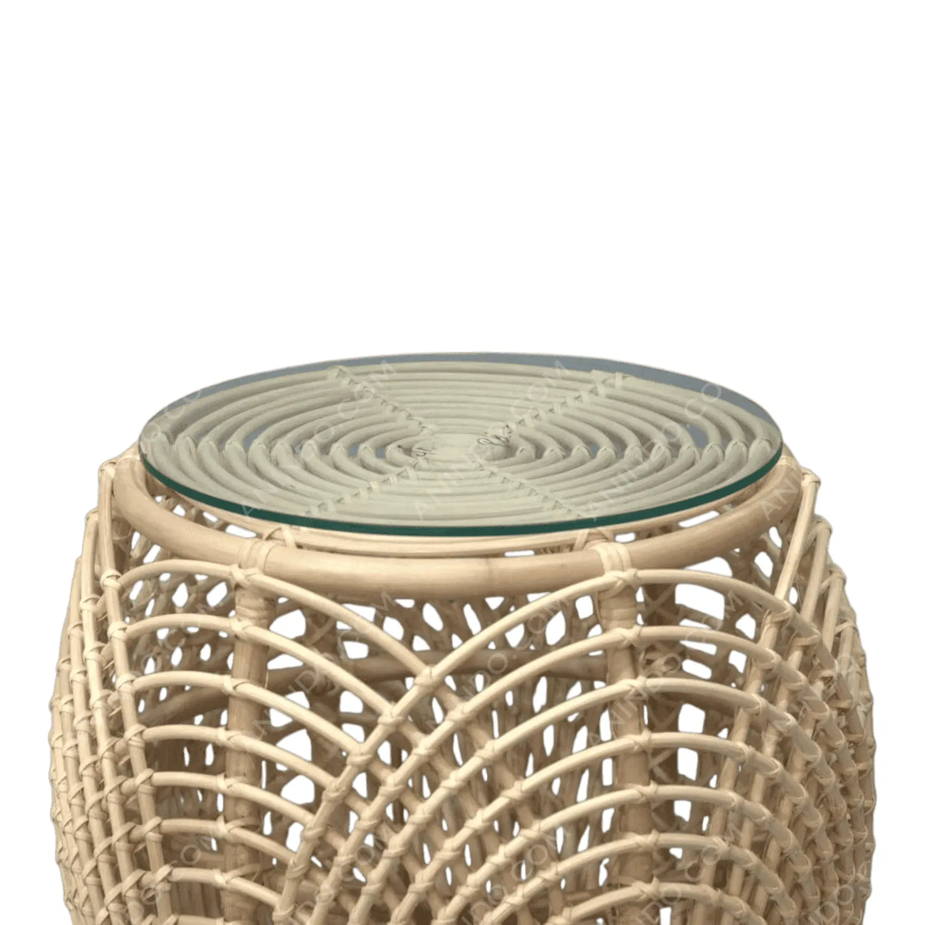 Woven rattan side table with glass top