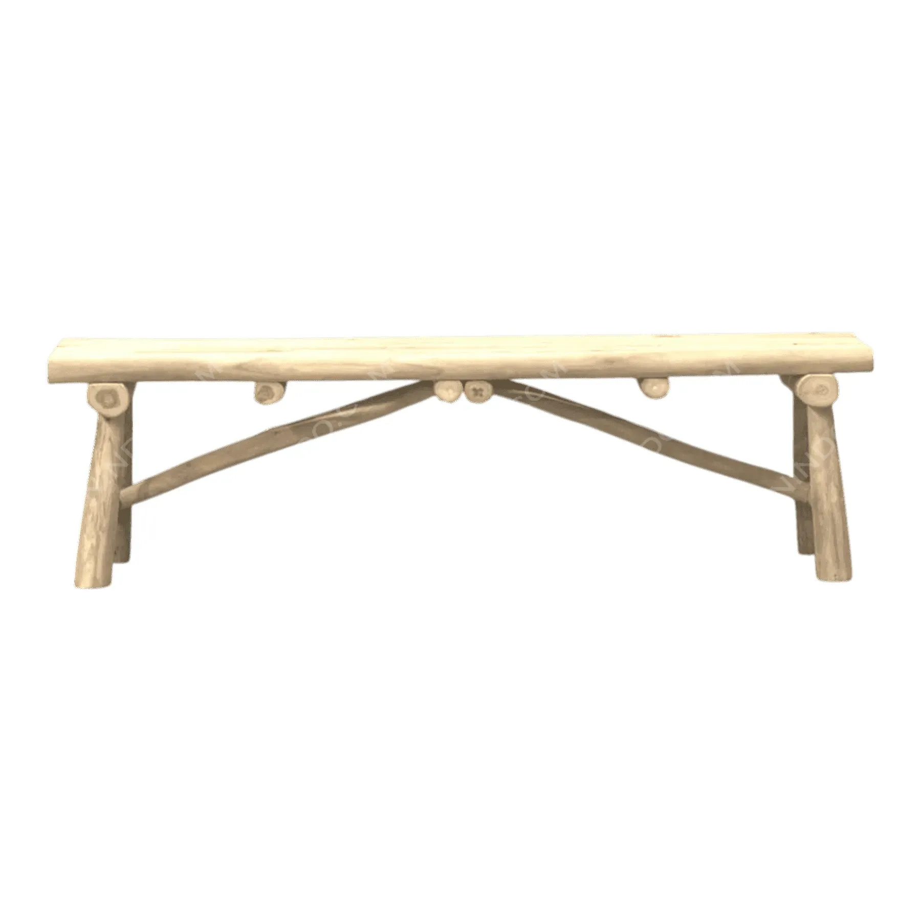 Rustic wooden bench with natural log design.