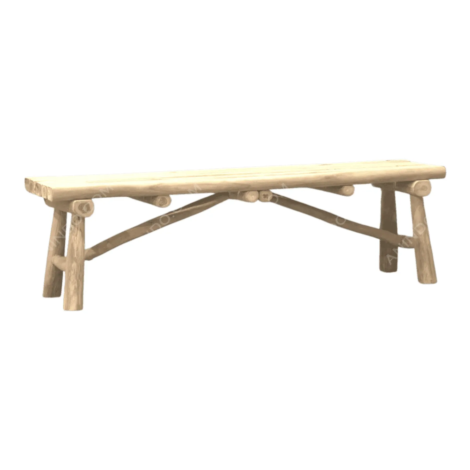Rustic wooden bench with log legs