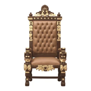 Elaborate throne chair with golden accents.