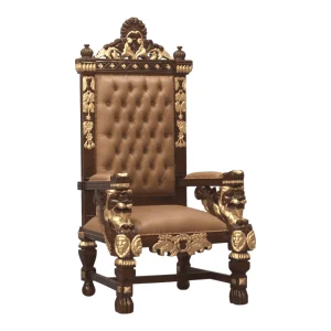 Ornate wooden throne with gold detailing
