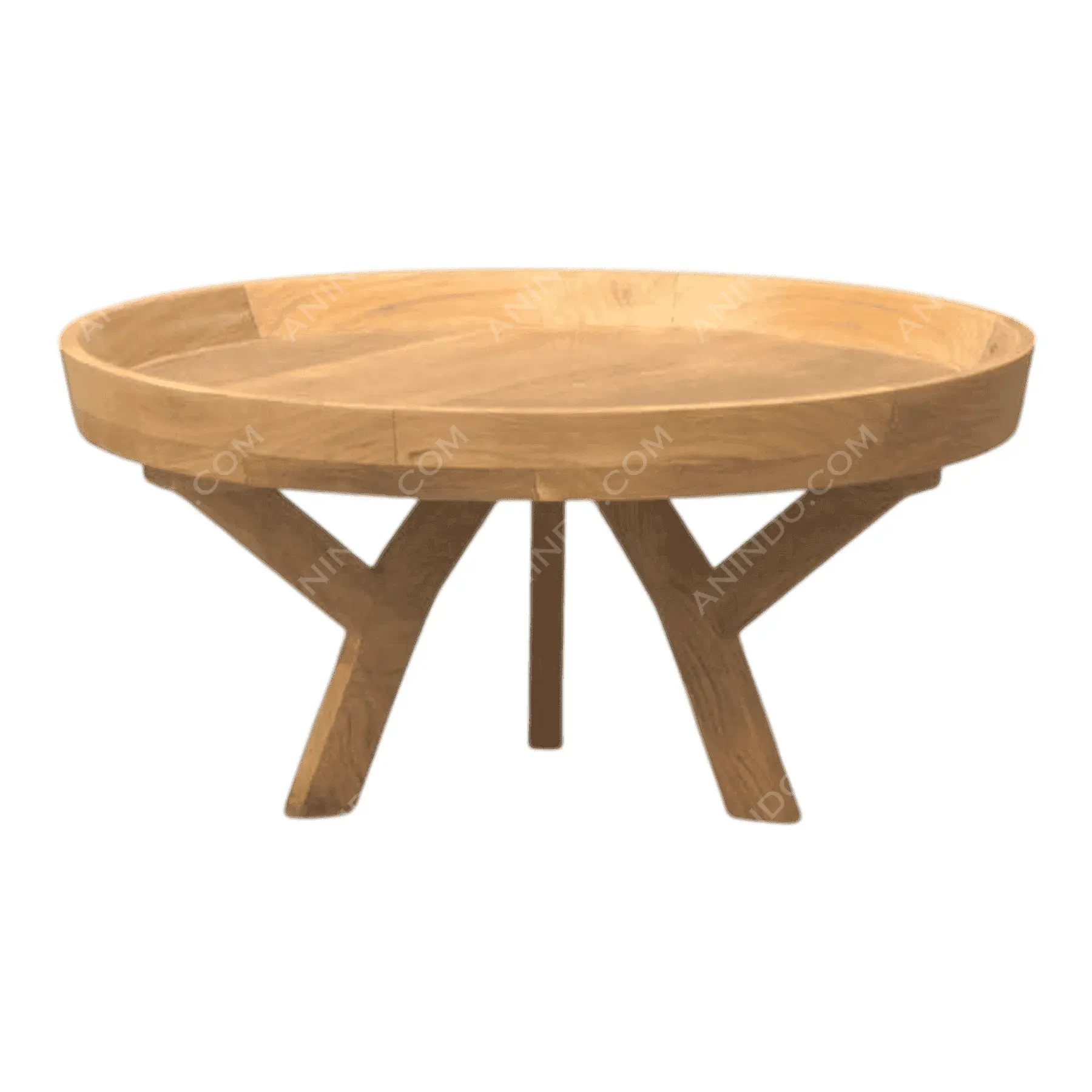 Round wooden coffee table with angled legs