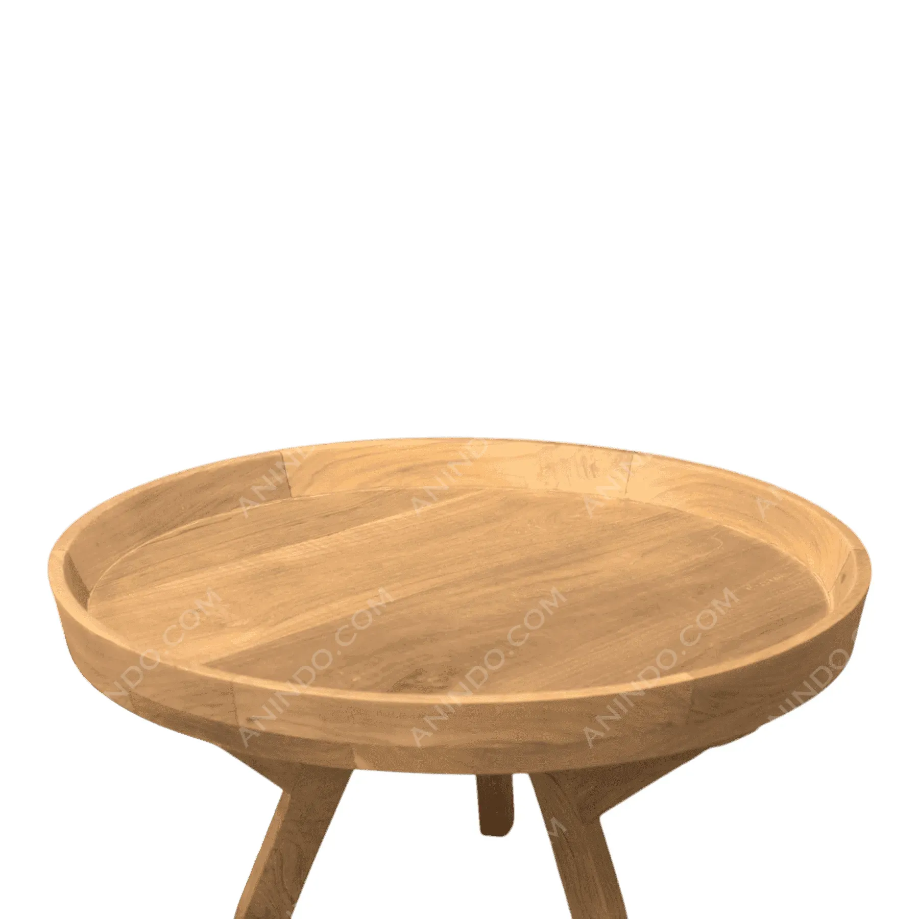 Round wooden side table with tripod legs