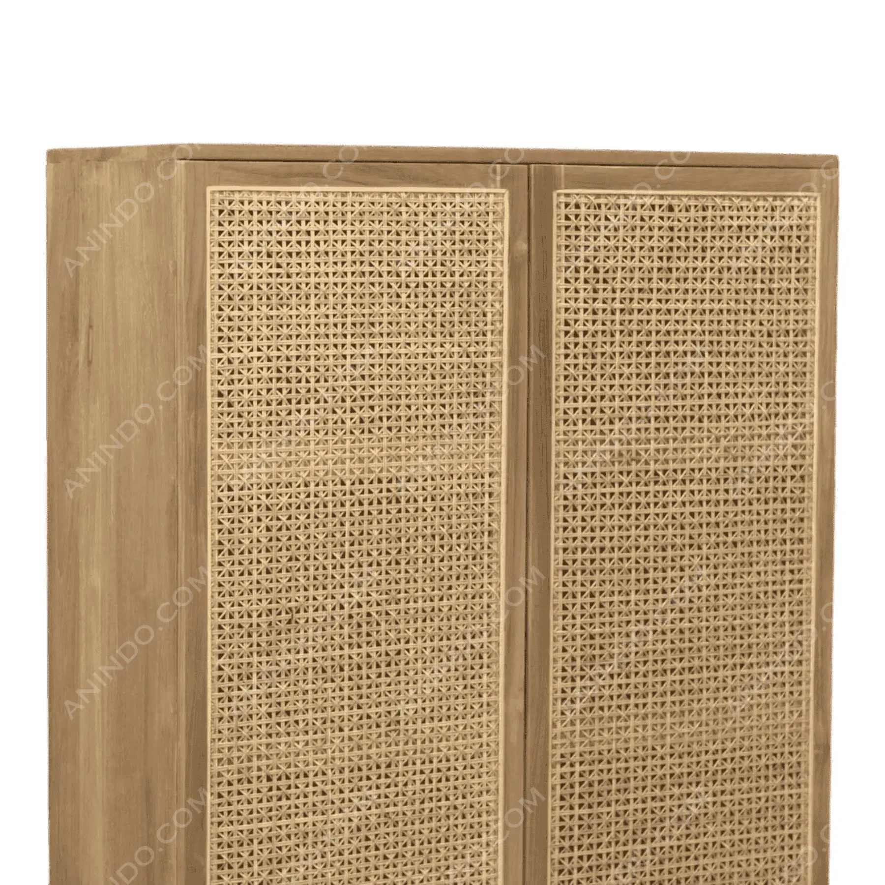 Wood cabinet with woven rattan doors