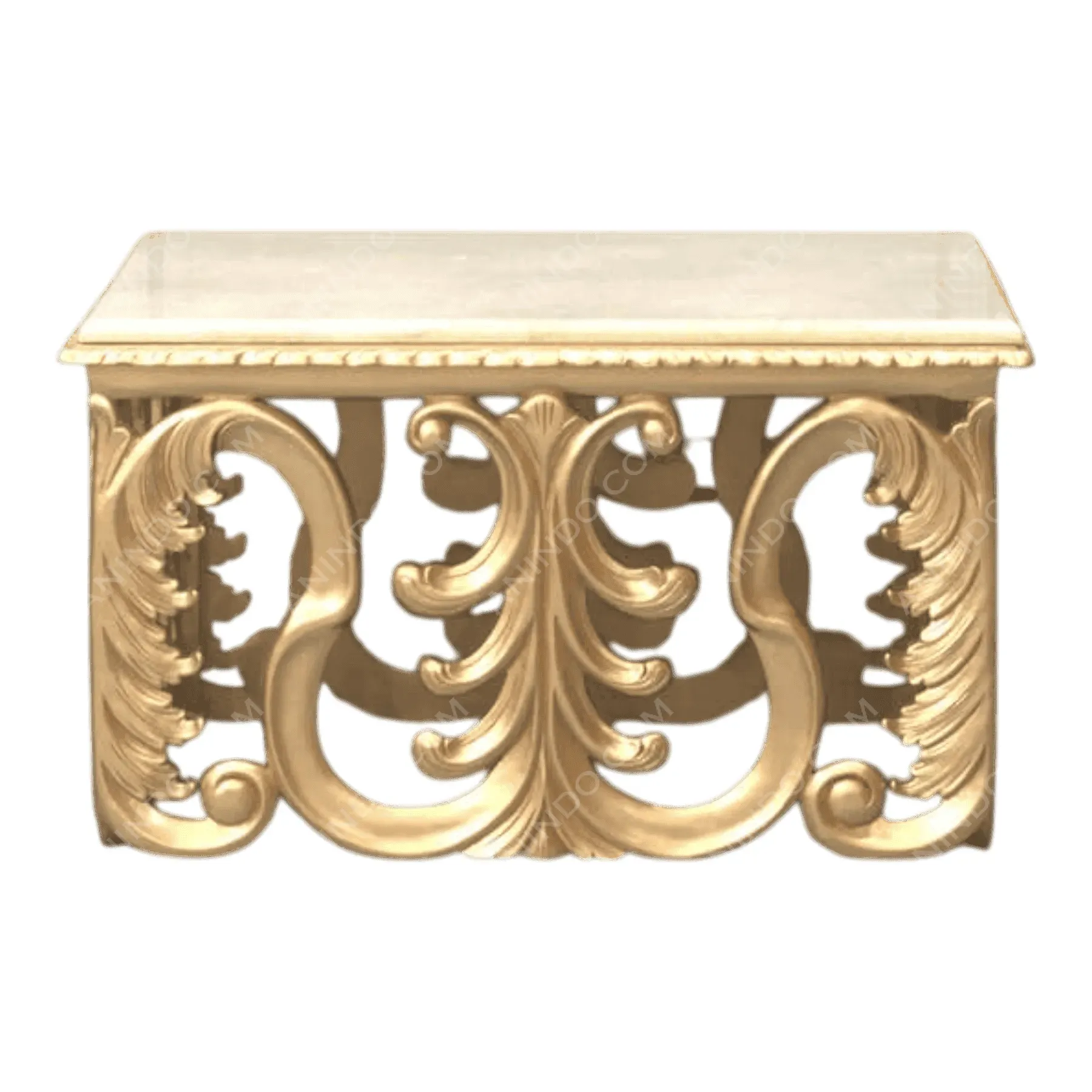 Elegant gold ornate coffee table with marble top