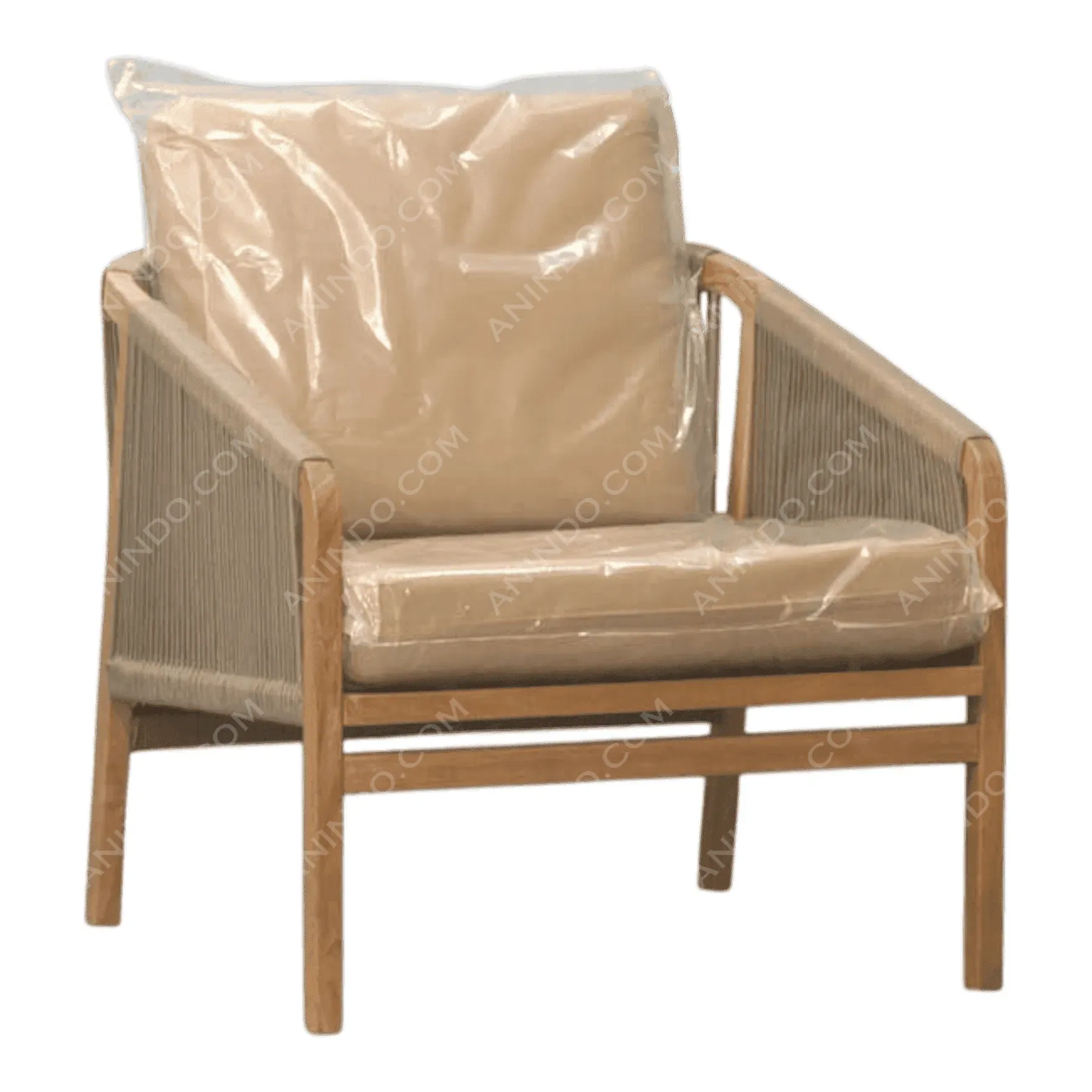 Modern wooden chair with beige cushions