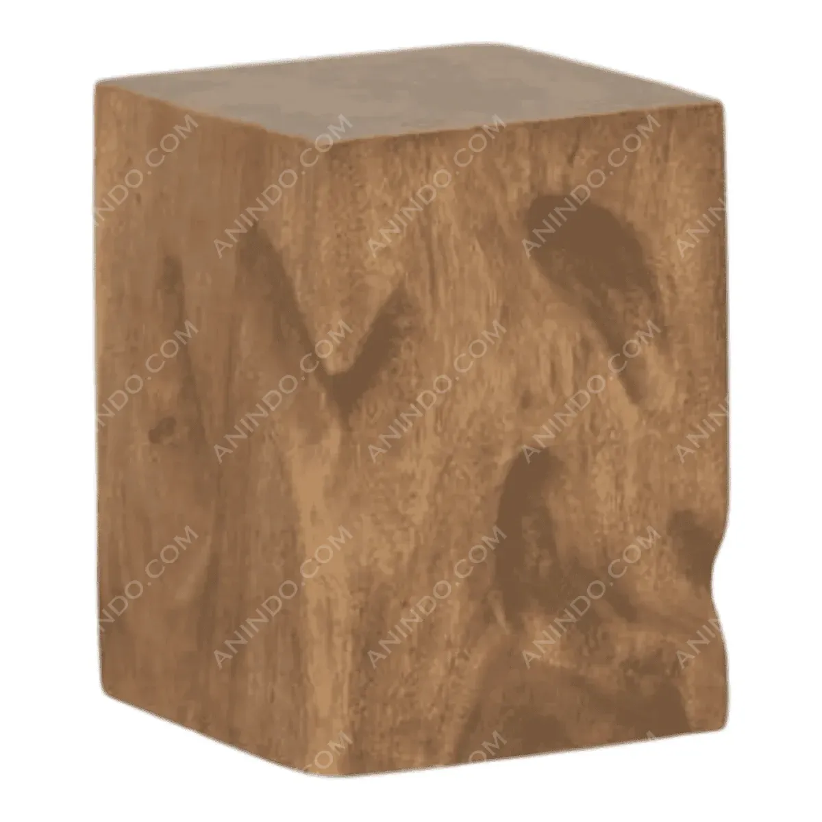 Natural wood block with textured surface.