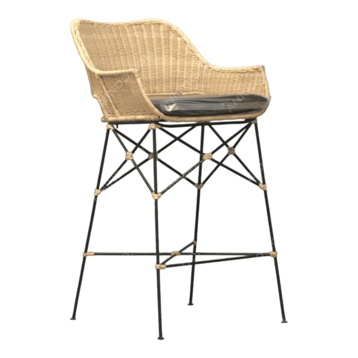 Stylish wicker bar stool with metal legs.