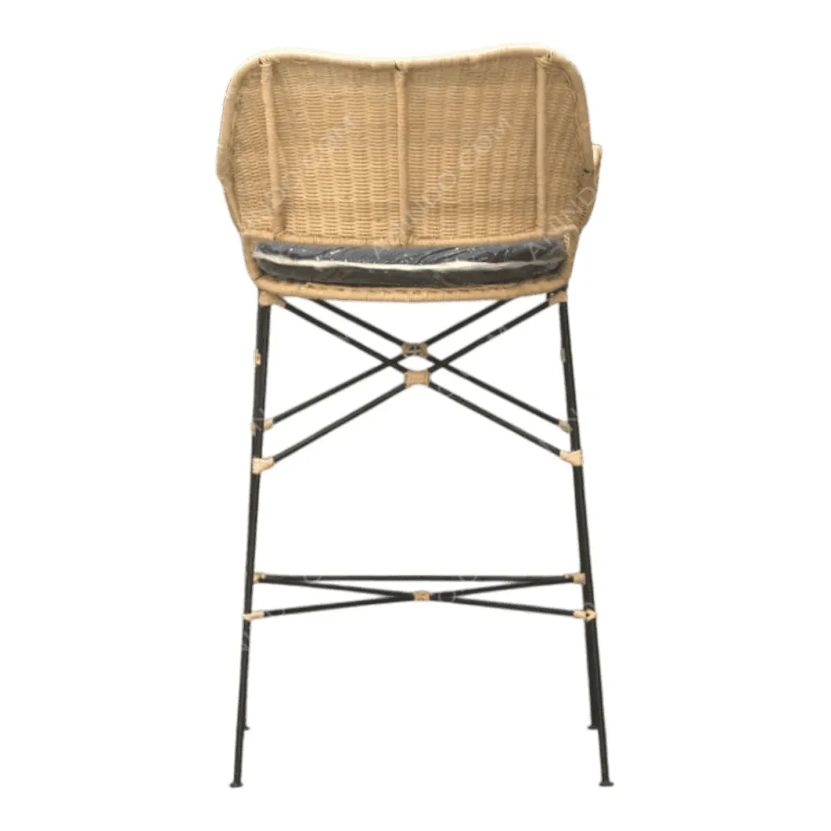 Stylish high chair with a woven back and legs.