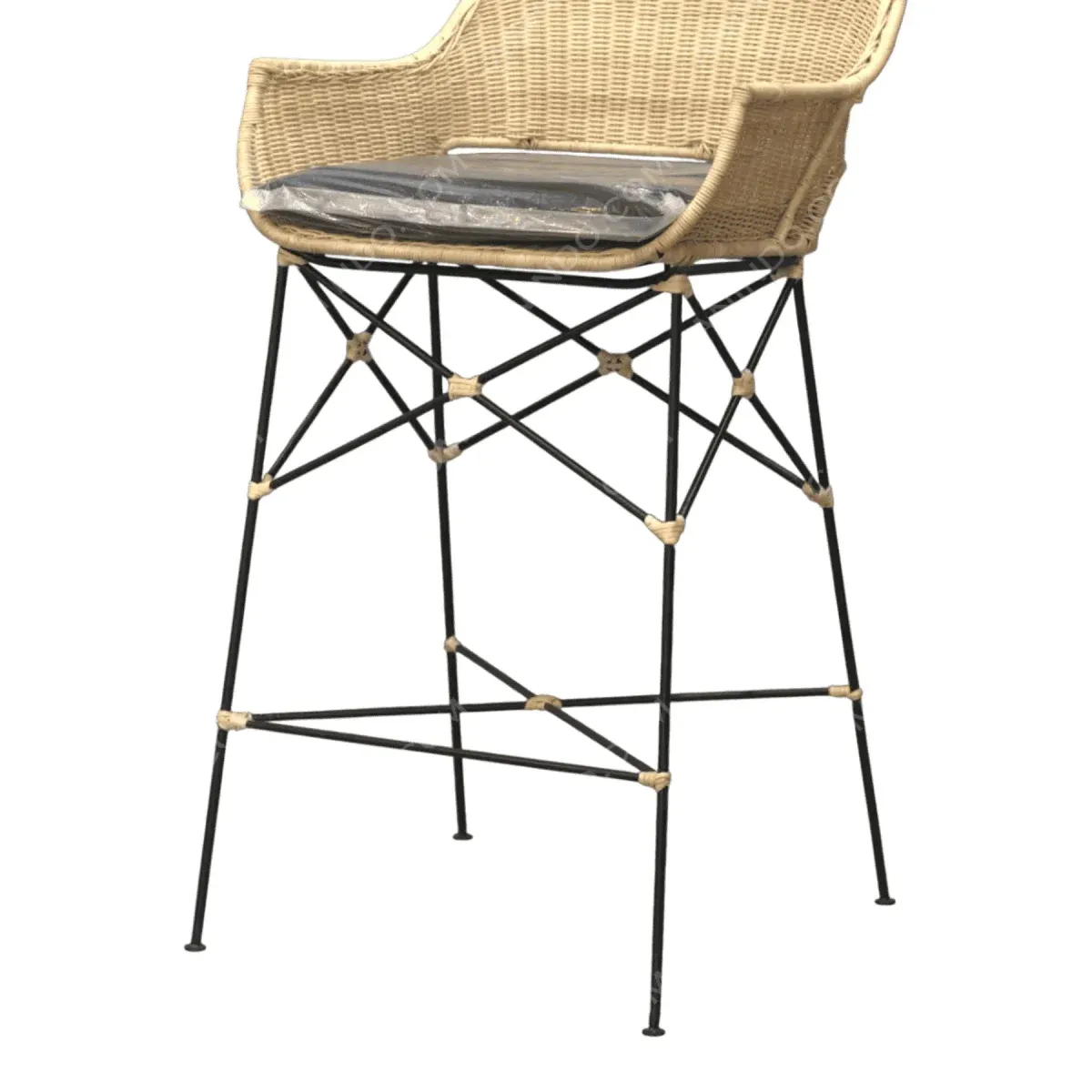Modern wicker bar stool with black metal legs