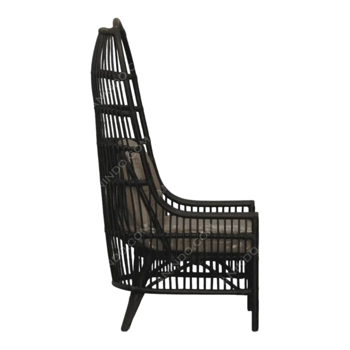 Stylish black wicker chair with cushion