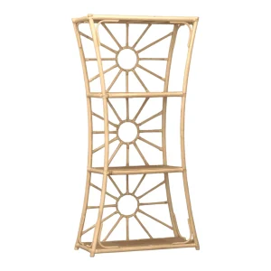 Stylish bamboo bookshelf with circular design.