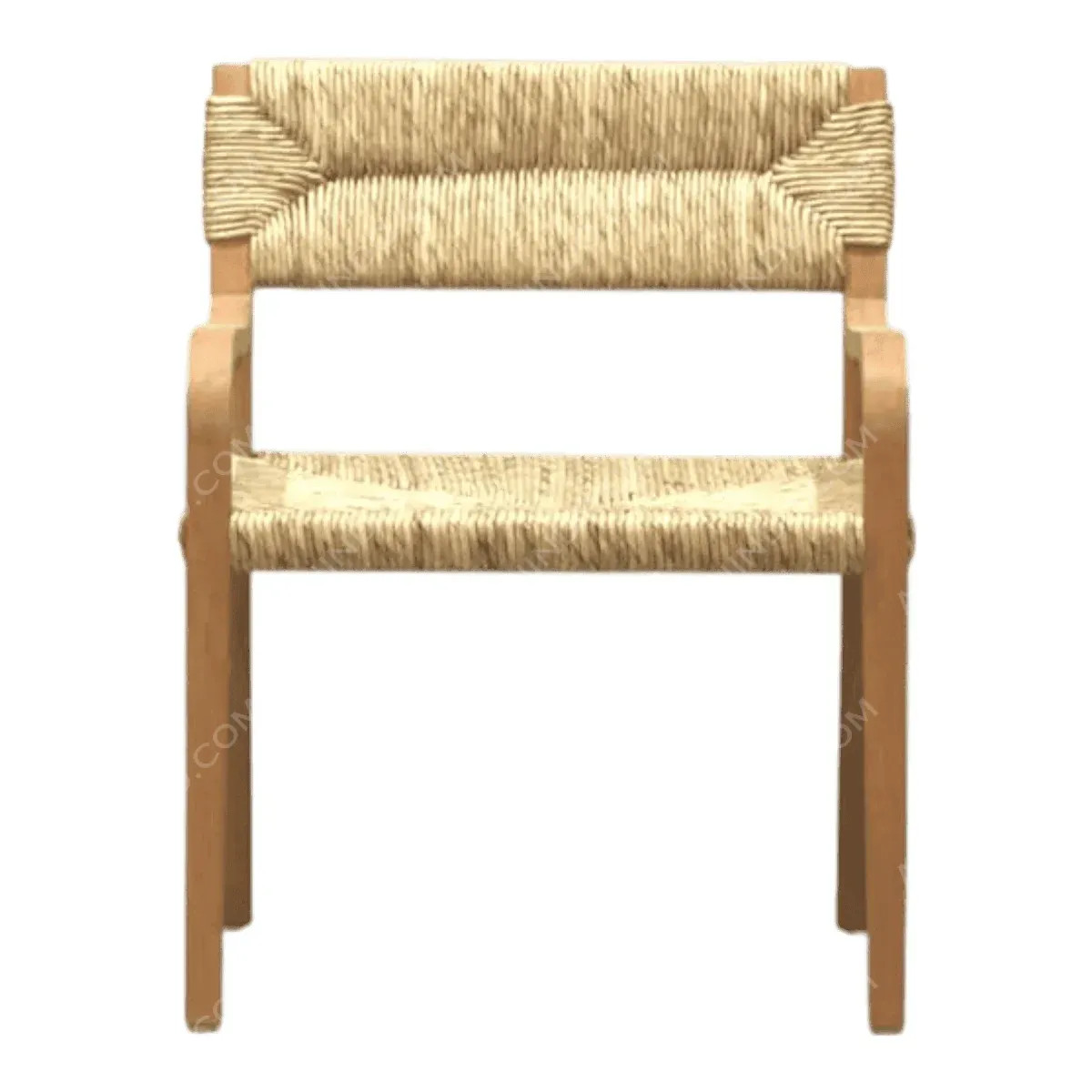 Stylish wooden chair with woven seat and back.
