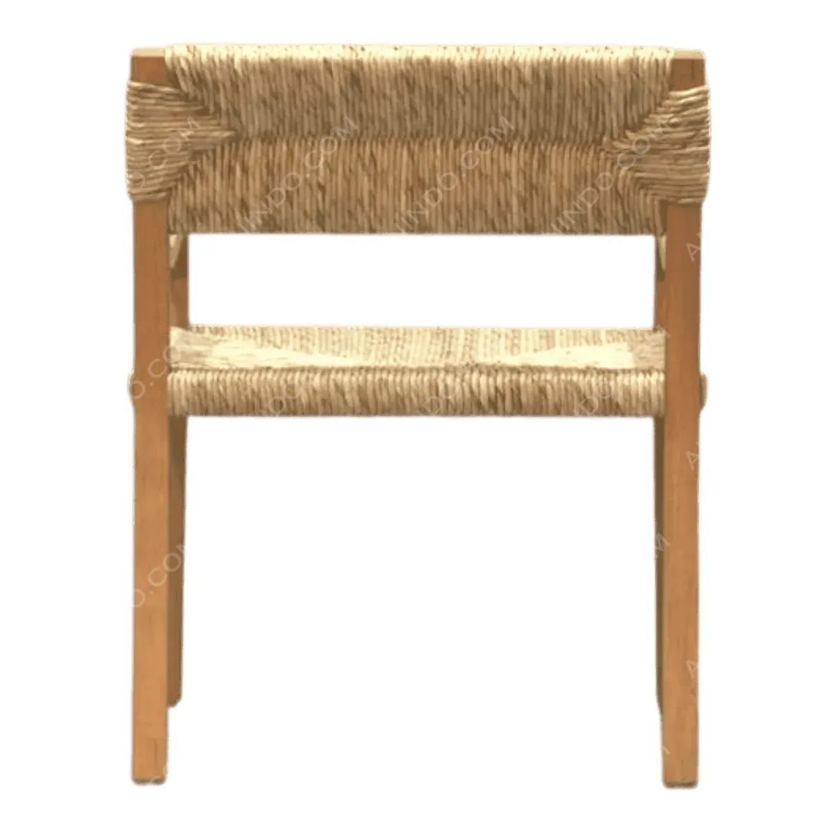 Woven back wooden chair from the back view.