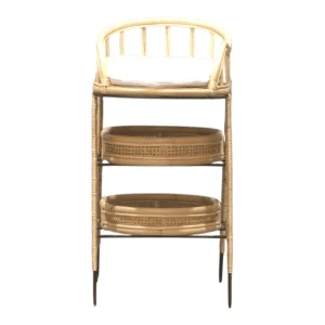 Rattan storage tower with three tiers.