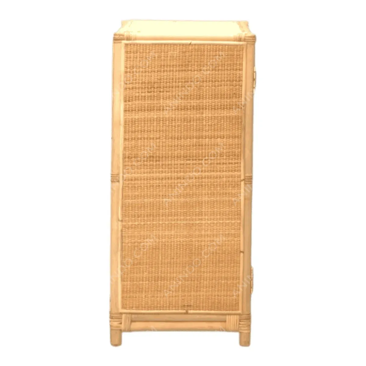 Tall wicker storage cabinet with bamboo frame.