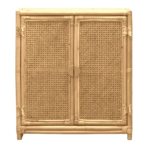 Natural bamboo cabinet with woven doors.