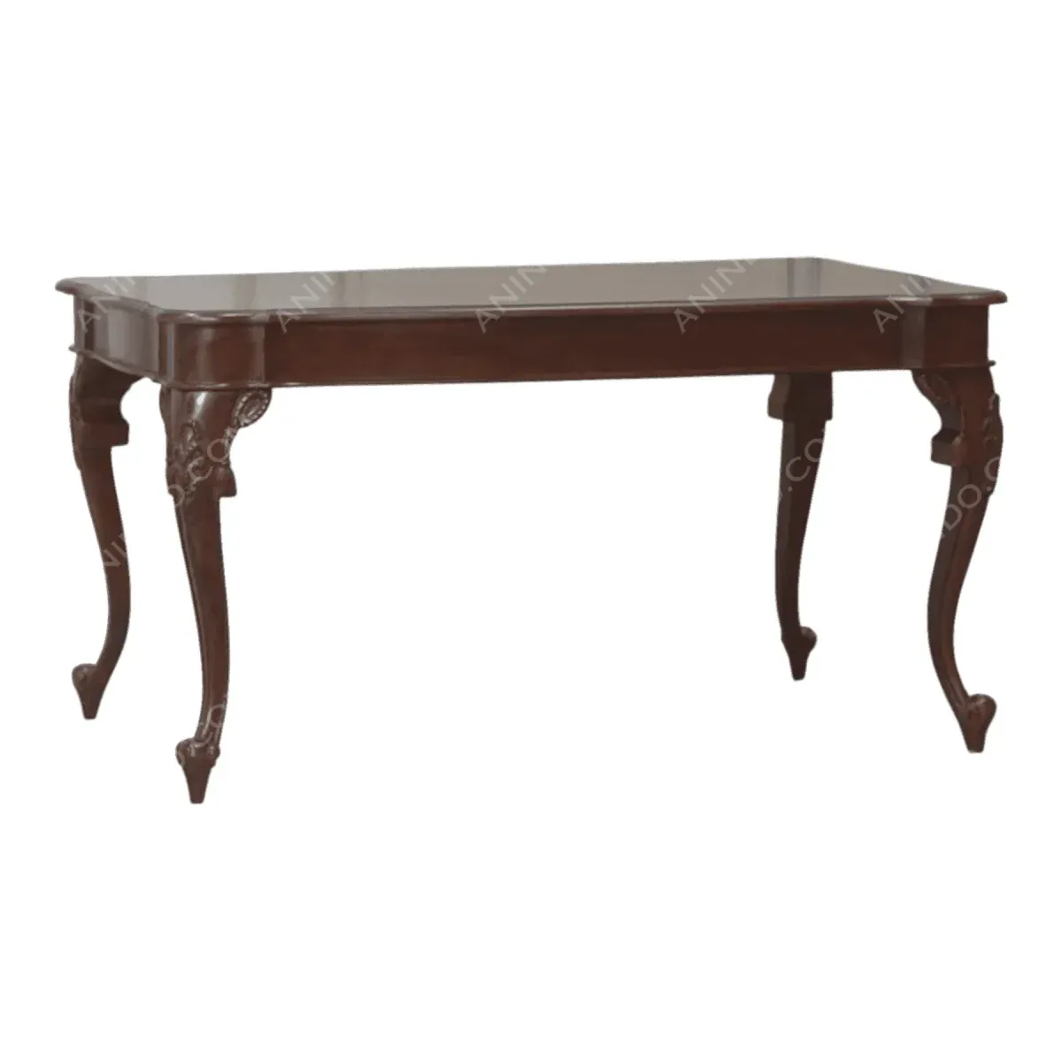 Elegant wooden table with curved legs.