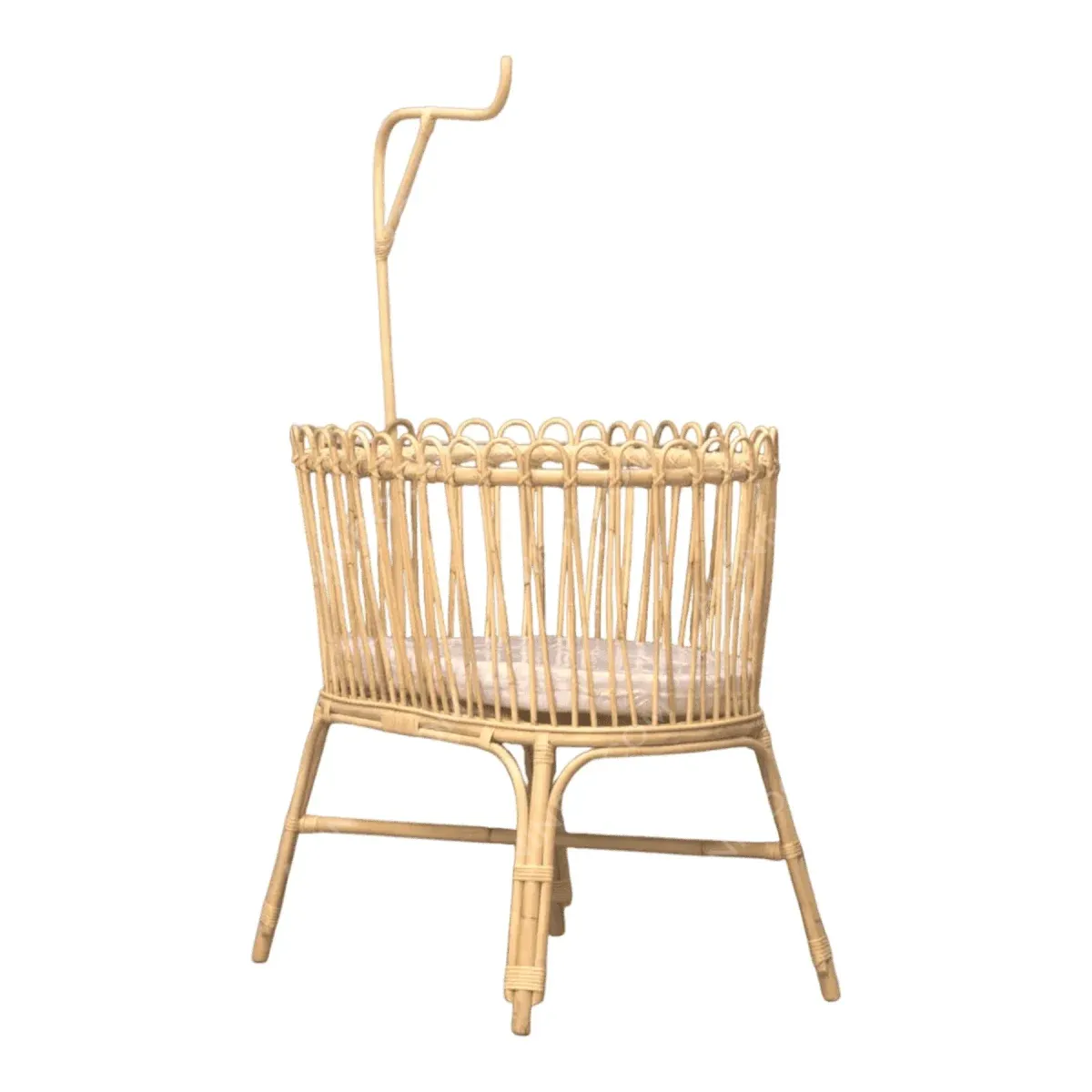 Stylish woven bassinet with handle.