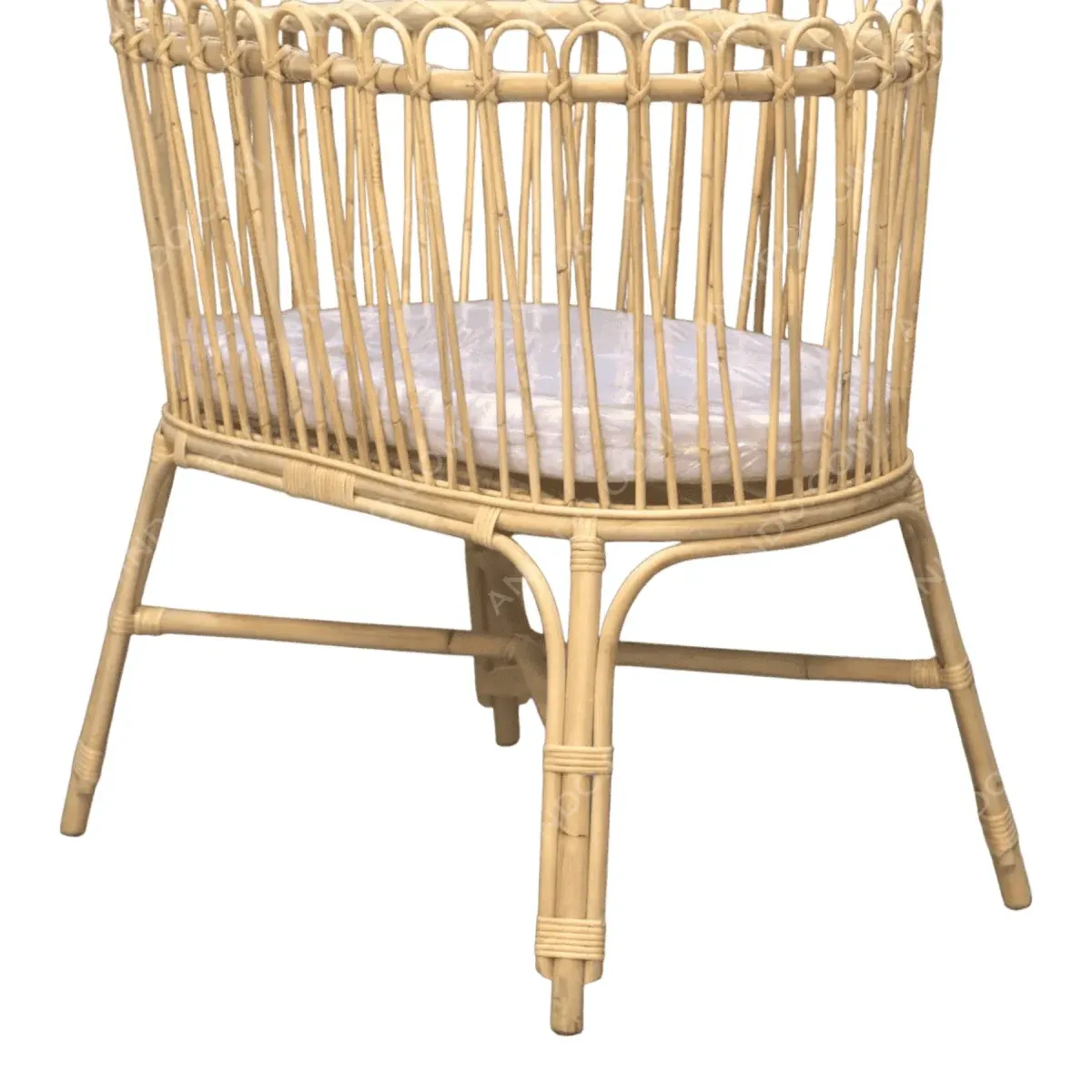 Stylish rattan baby bassinet with soft mattress.