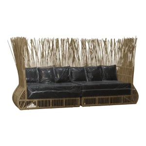 Stylish outdoor sofa with bamboo framework.