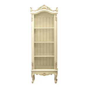 Elegant white vintage display cabinet with shelves