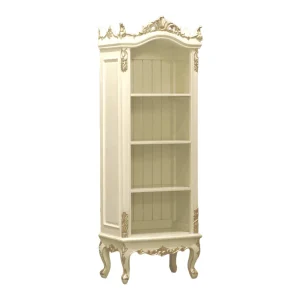 Elegant white bookshelf with ornate details