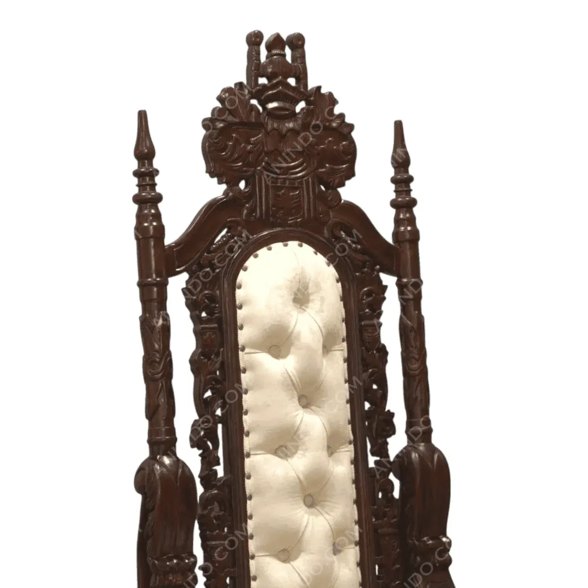 Ornate wooden chair with cream upholstery