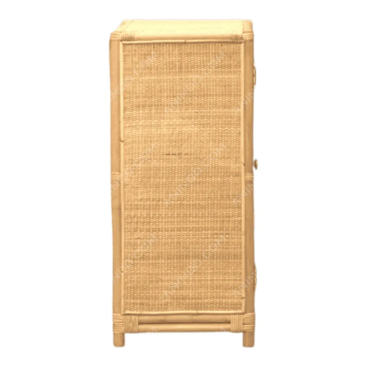 Tall wicker cabinet showcasing natural texture.