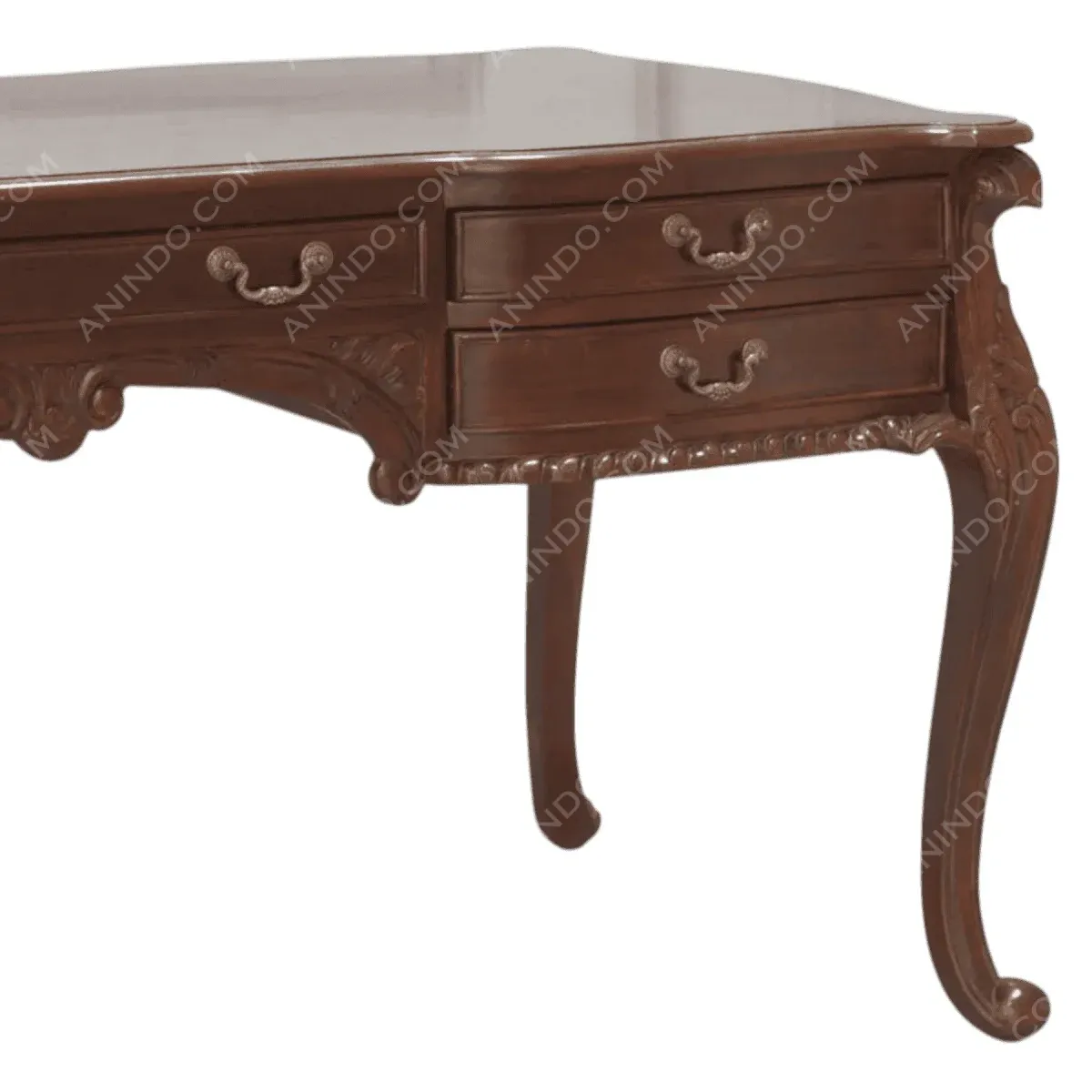 Elegant wooden desk with ornate drawer handles
