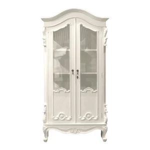 Elegant white vintage display cabinet with glass doors