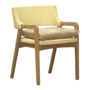 Stylish wooden chair with woven back and cushion