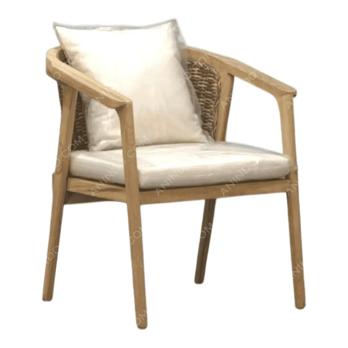Wooden accent chair with white cushions