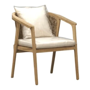 Wooden accent chair with white cushions