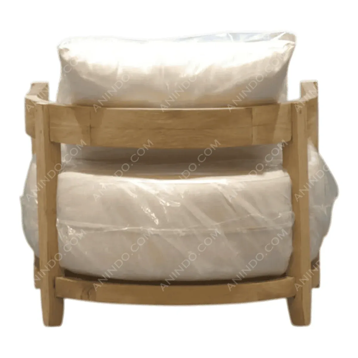 Modern wooden chair with white cushions
