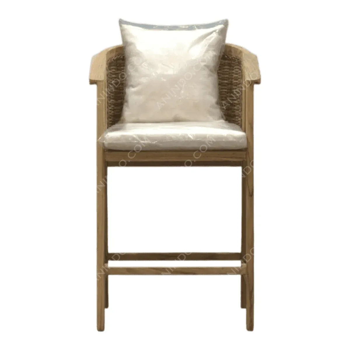 Wooden chair with wicker sides and cushions