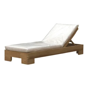 Wooden outdoor lounge chair with white cushion