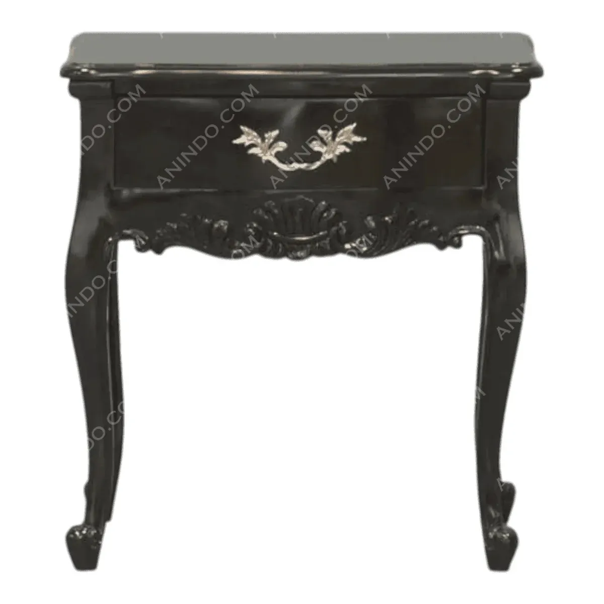 Elegant black nightstand with decorative drawer
