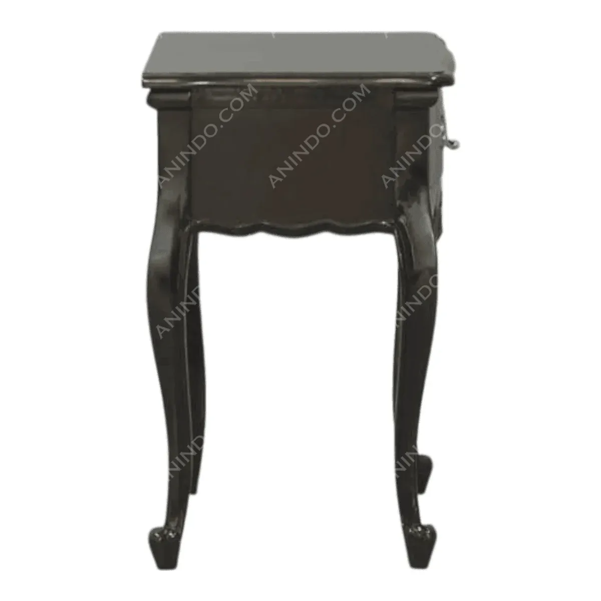 Elegant black side table with curved legs.