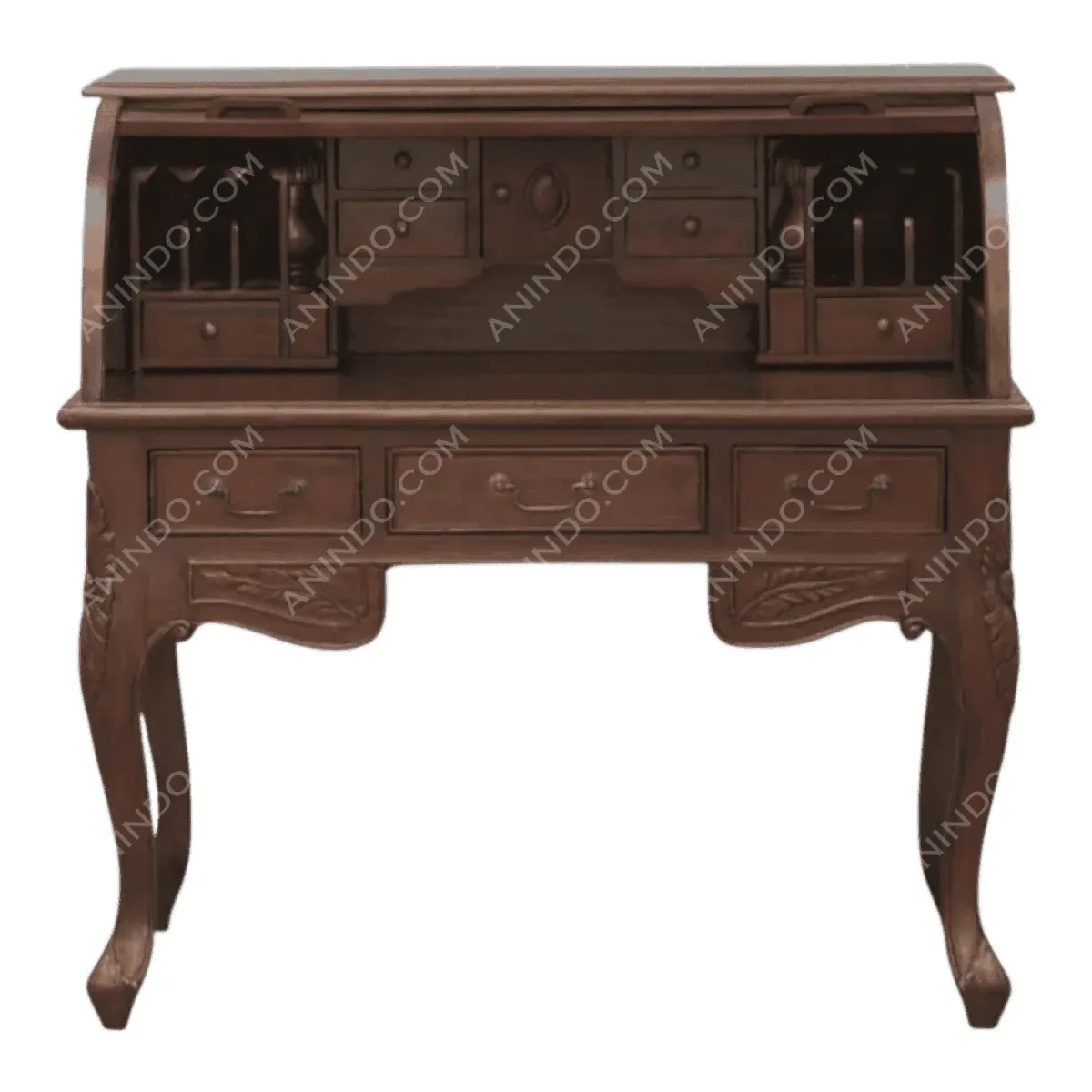Elegant wooden writing desk with multiple drawers