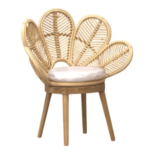 Stylish rattan chair with cushion seating.