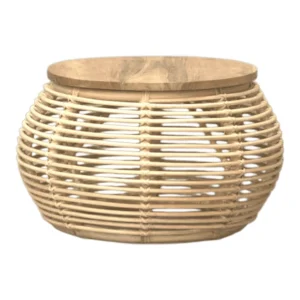 Stylish woven rattan coffee table with wooden top.